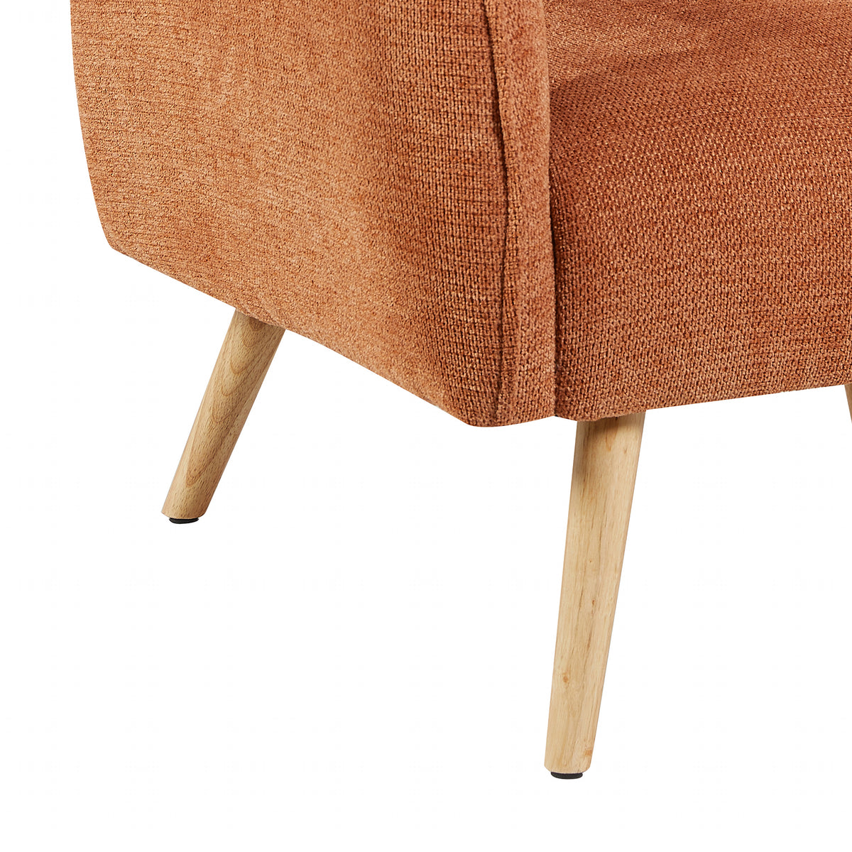 Piper Rust fabric accent chair wooden legs close-up