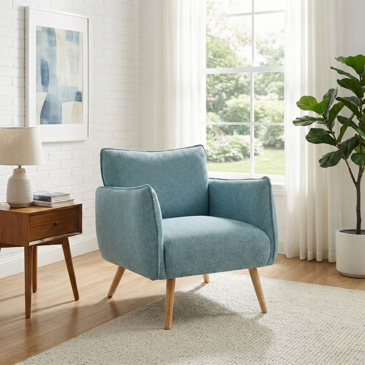 Piper Teal fabric accent chair in a styled room