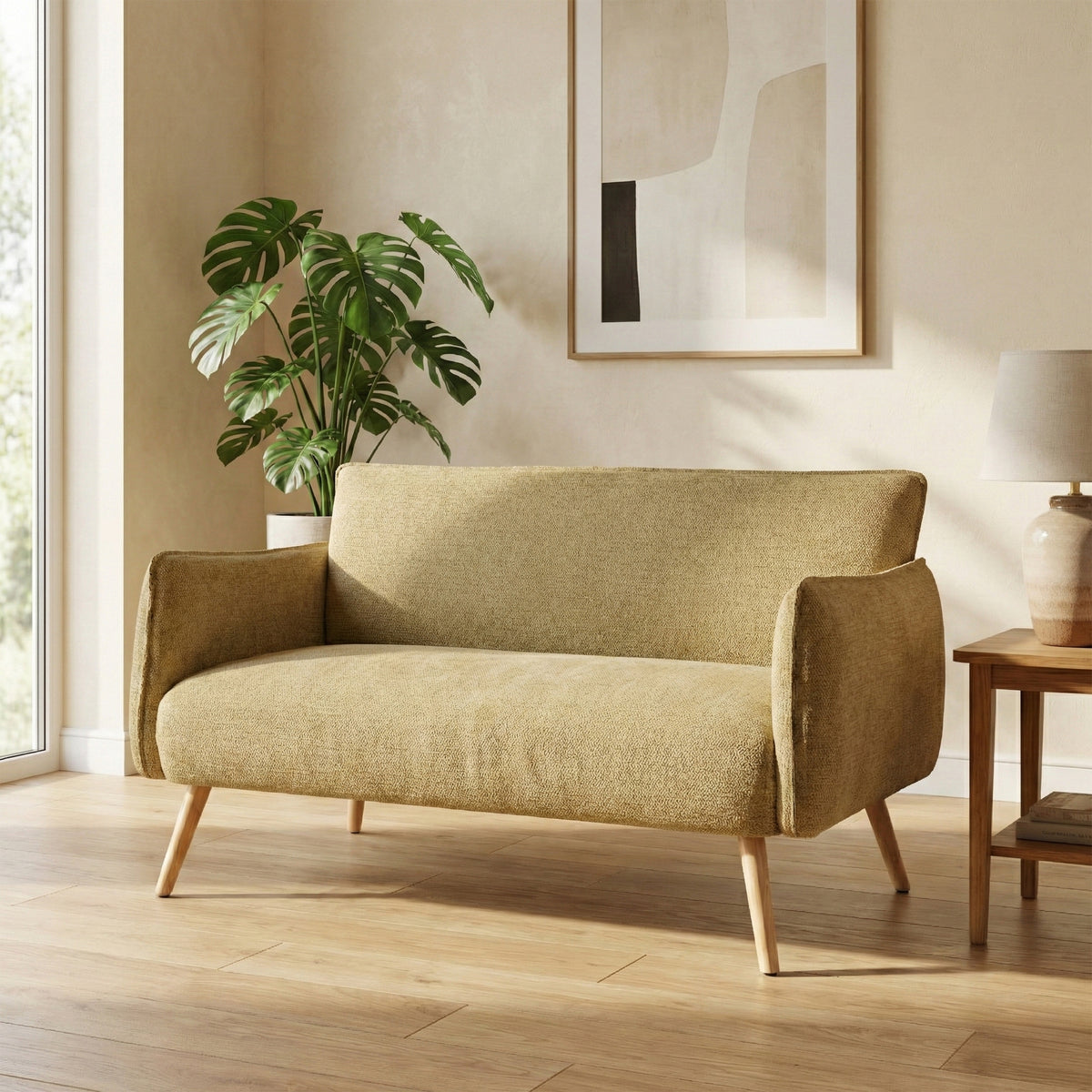 Piper Olive Green fabric two-seater sofa in a second room setting