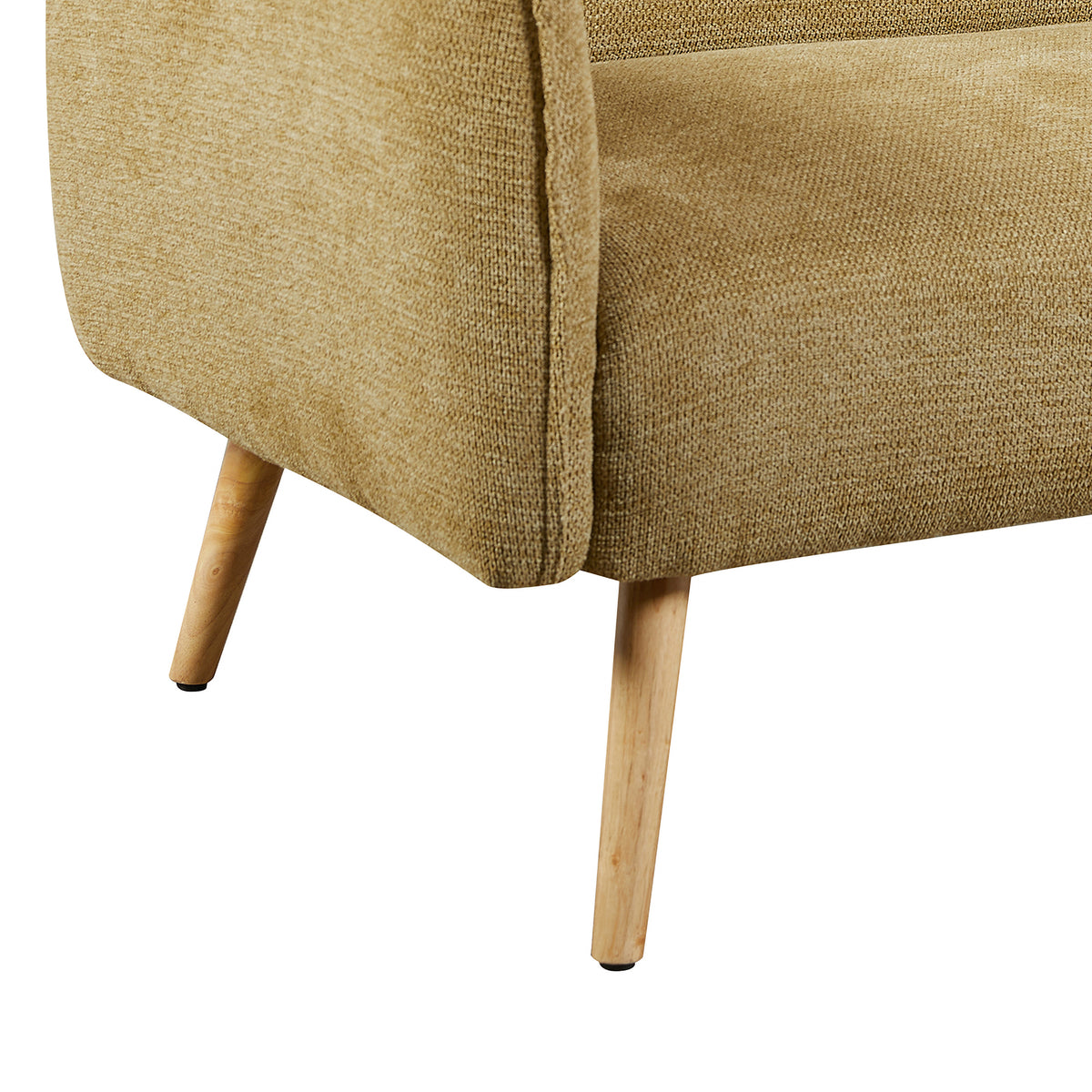 Piper Olive Green fabric two-seater sofa wooden legs close-up