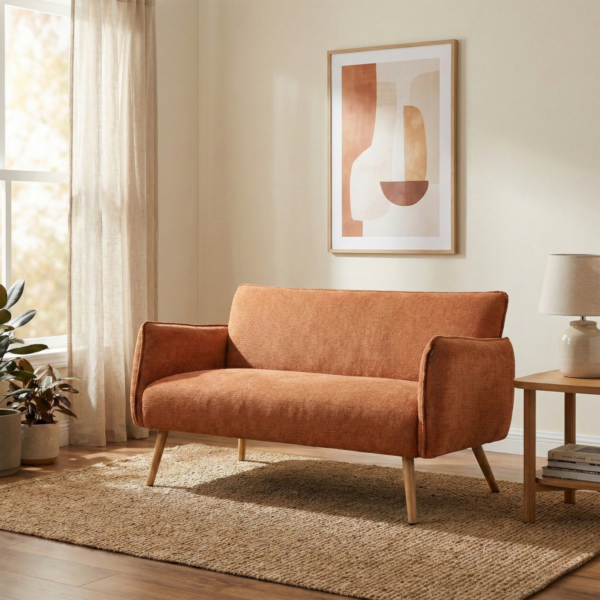 Piper Rust fabric two-seater sofa in a second room setting