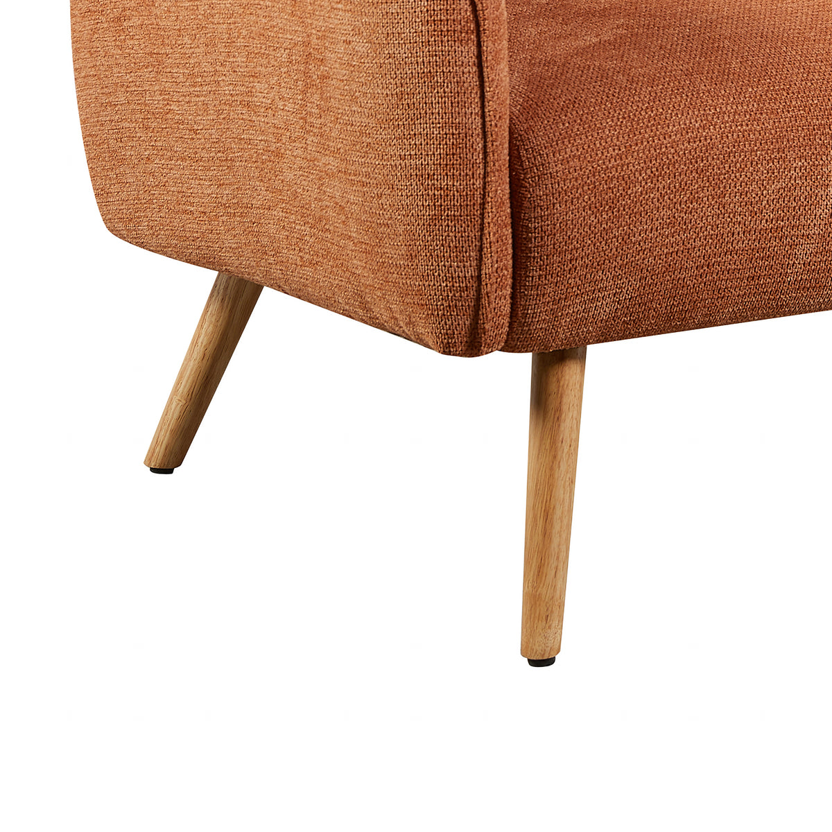 Piper Rust fabric two-seater sofa wooden legs close-up