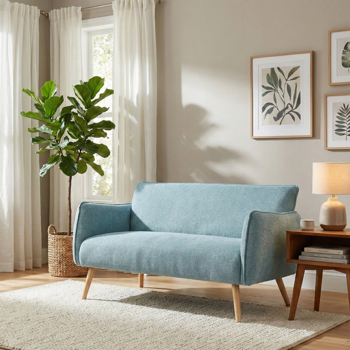 Piper Teal fabric two-seater sofa in a second room setting