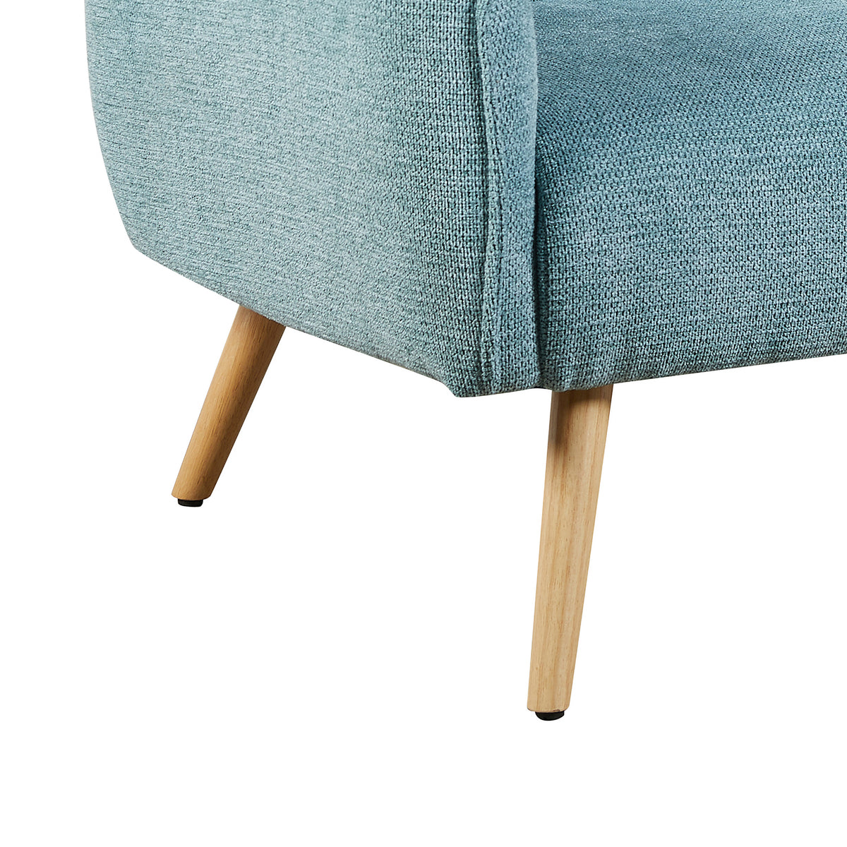 Piper Teal fabric two-seater sofa wooden legs close-up