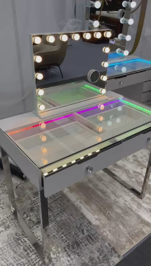 Glam 2 Drawer Vanity Table with Rainbow Led Lights