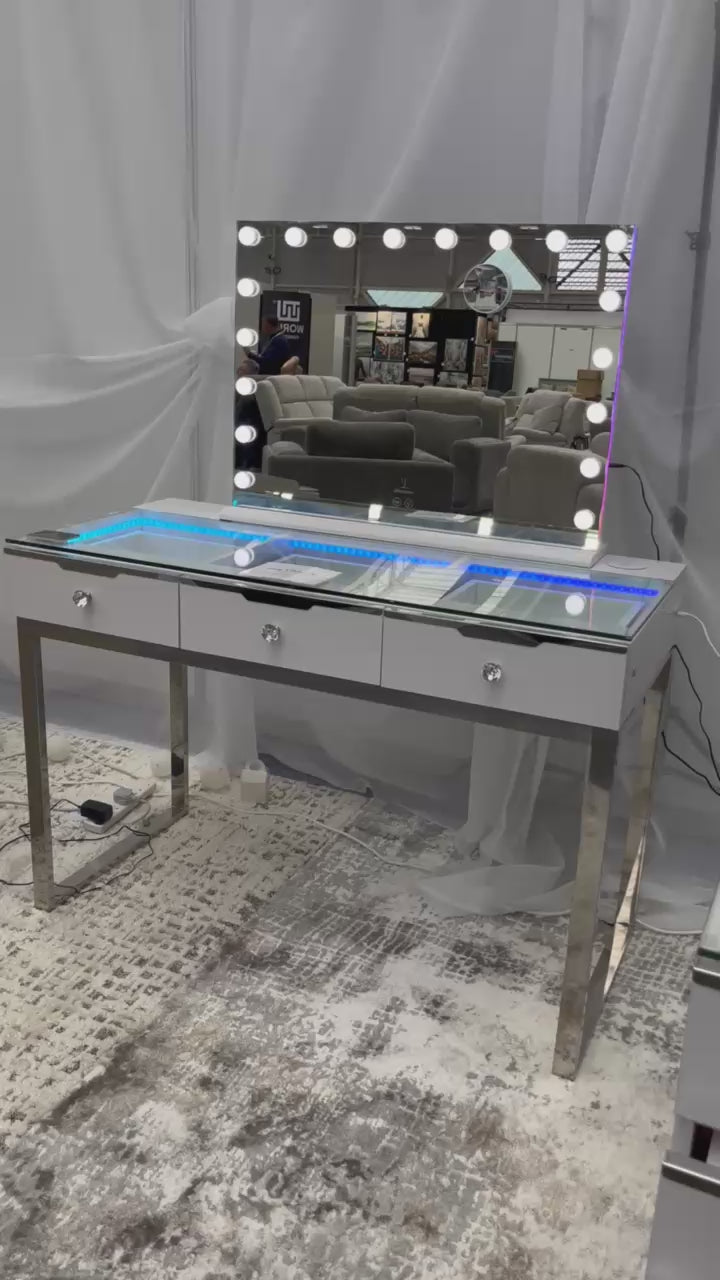 Glam 3 Drawer Vanity Table with Rainbow Led Lights