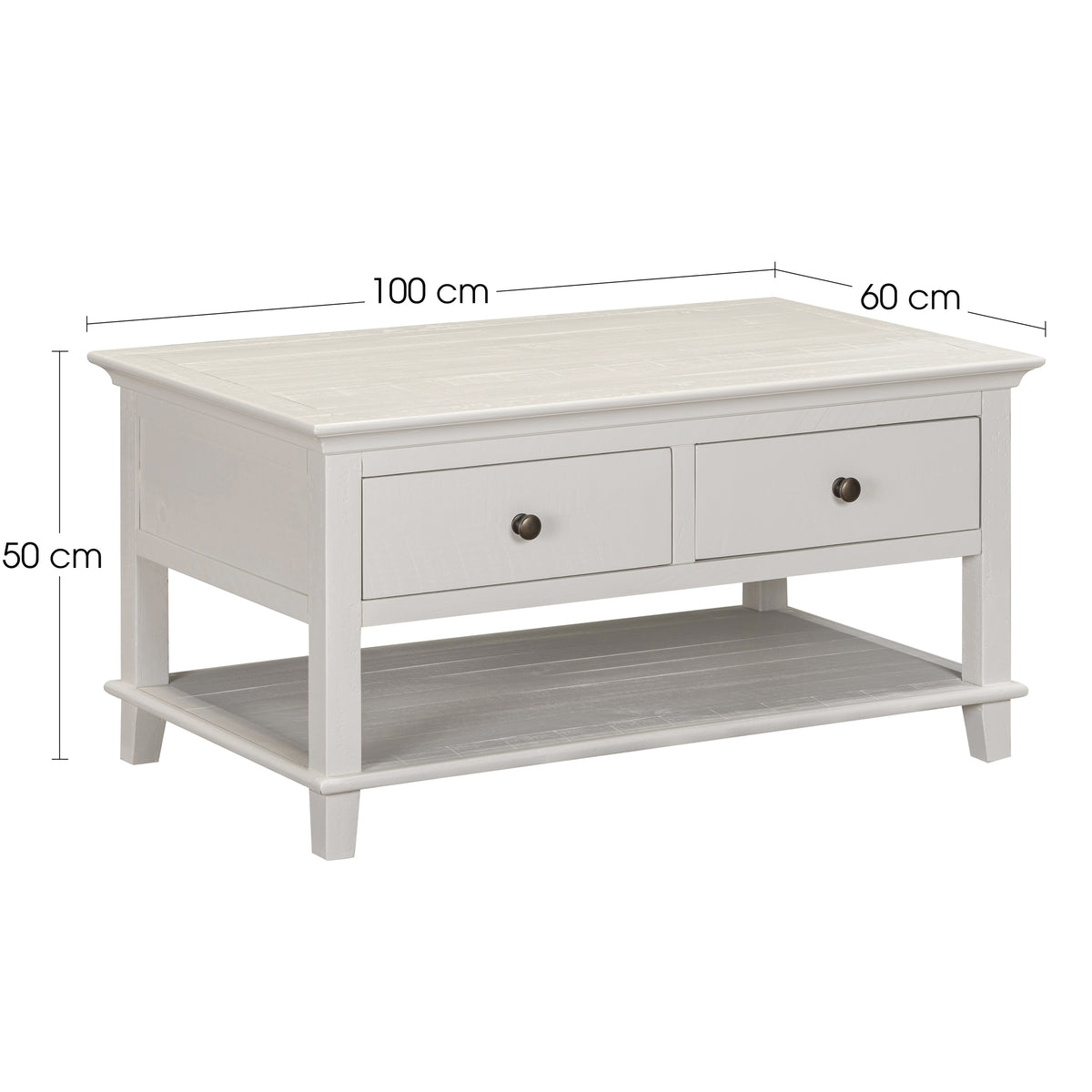Provence 2 Drawer Coffee Table - Truffle - dimension diagram