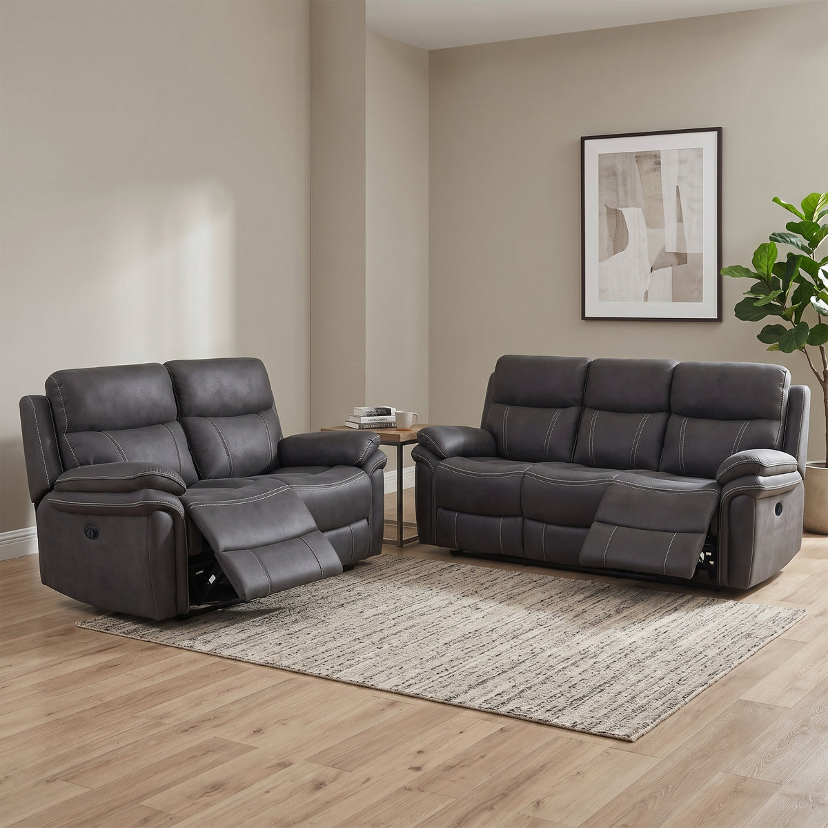 Richmond in Charcoal, 3+2 suite with recliners extended