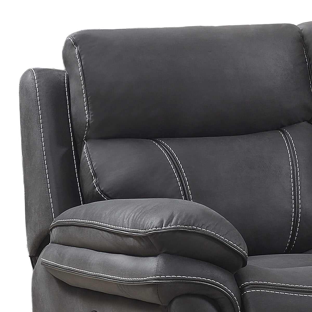 Richmond in Charcoal, armchair back and padded arm detail