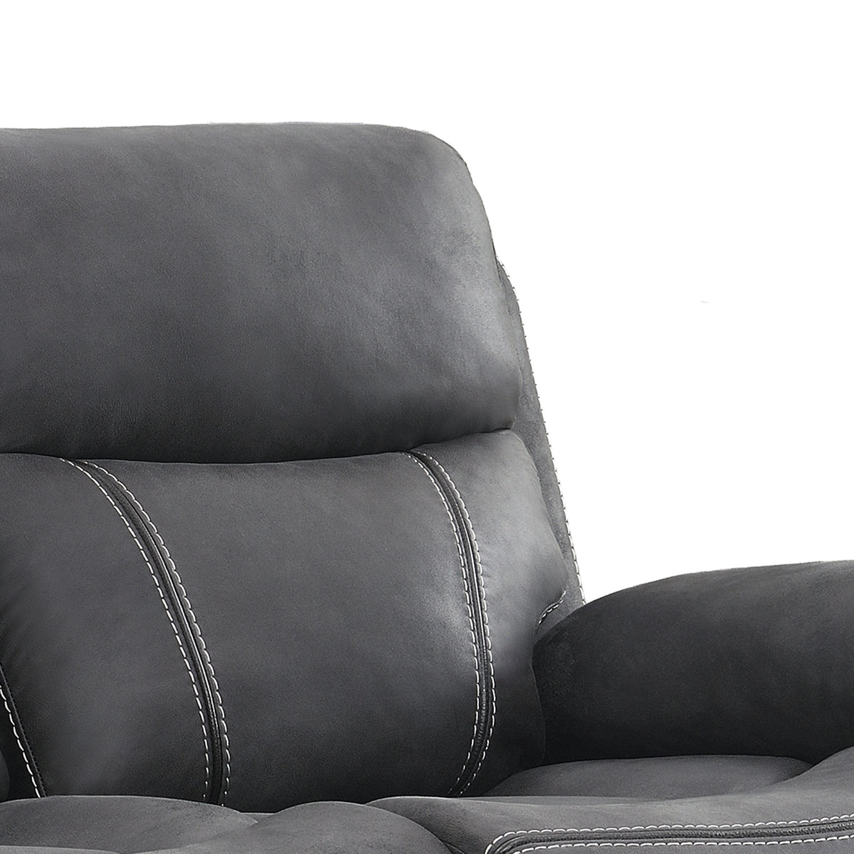 Richmond electric 2 seater sofa in Charcoal Leather Air, upholstery and reclining detail 8
