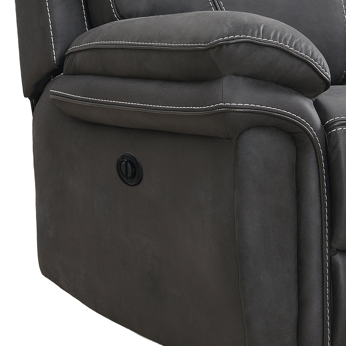 Richmond electric 2 seater sofa in Charcoal Leather Air, upholstery and reclining detail 9