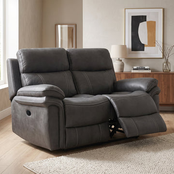 Richmond electric 2 seater sofa in Charcoal Leather Air, living room view 1