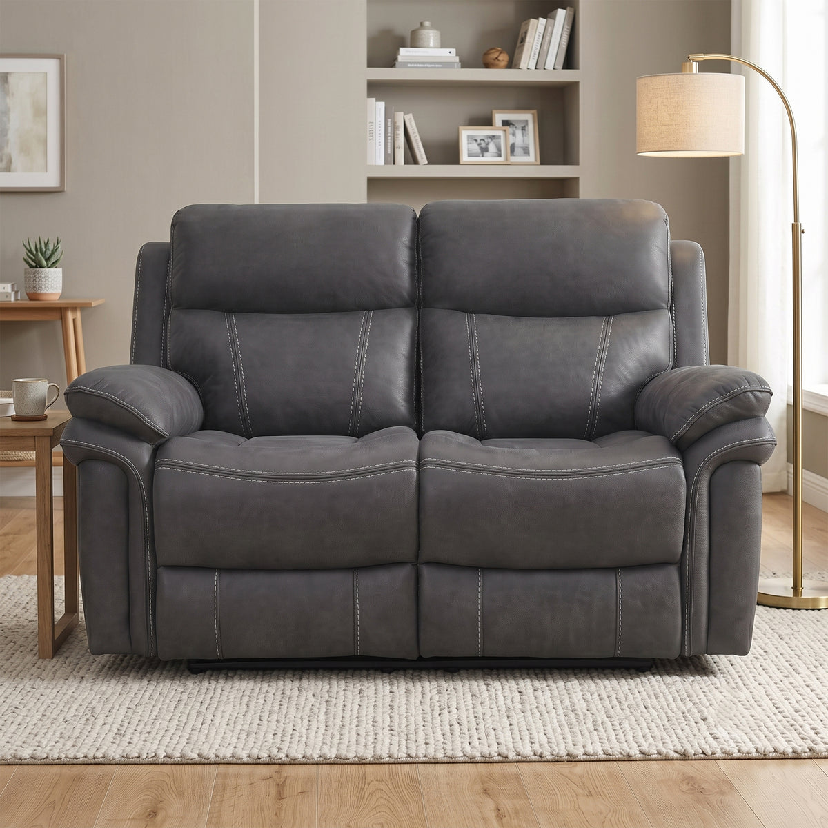 Richmond electric 2 seater sofa in Charcoal Leather Air, living room view 2
