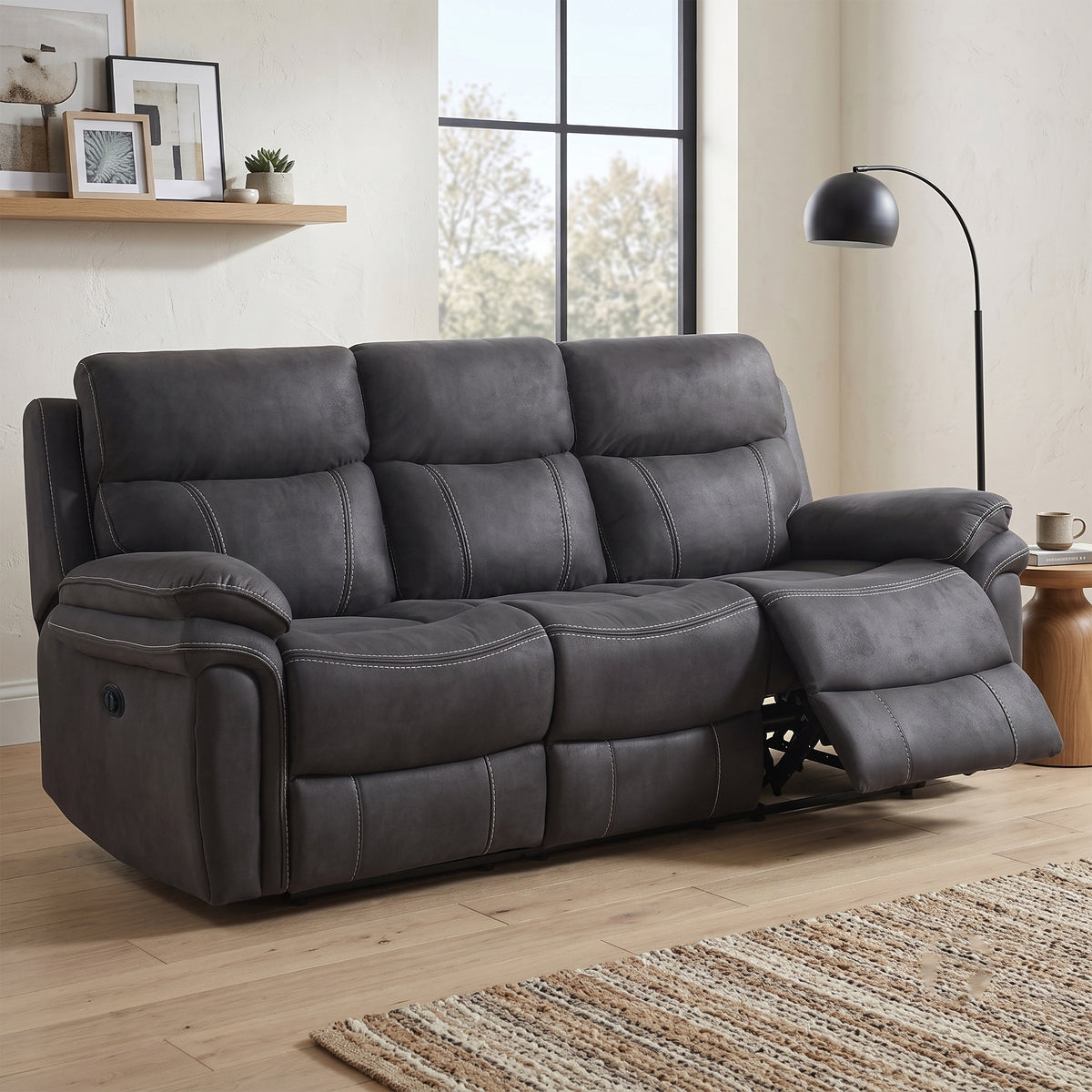 Richmond electric 3 seater sofa in Charcoal Leather Air, living room view 1
