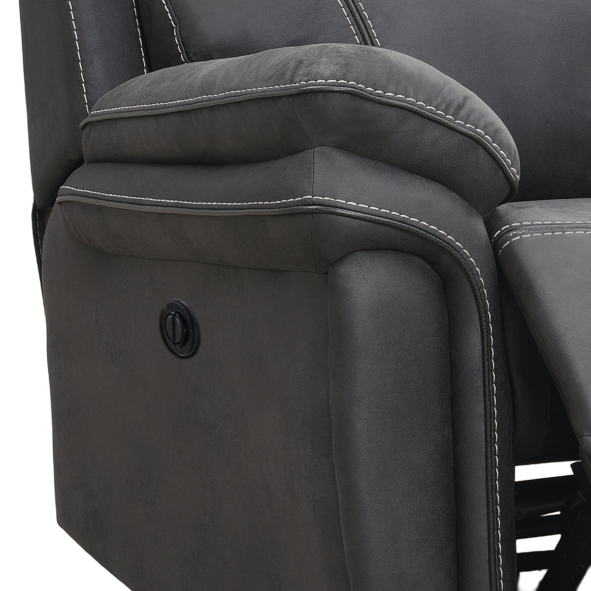 Richmond electric armchair in Charcoal Leather Air, upholstery and reclining detail 9