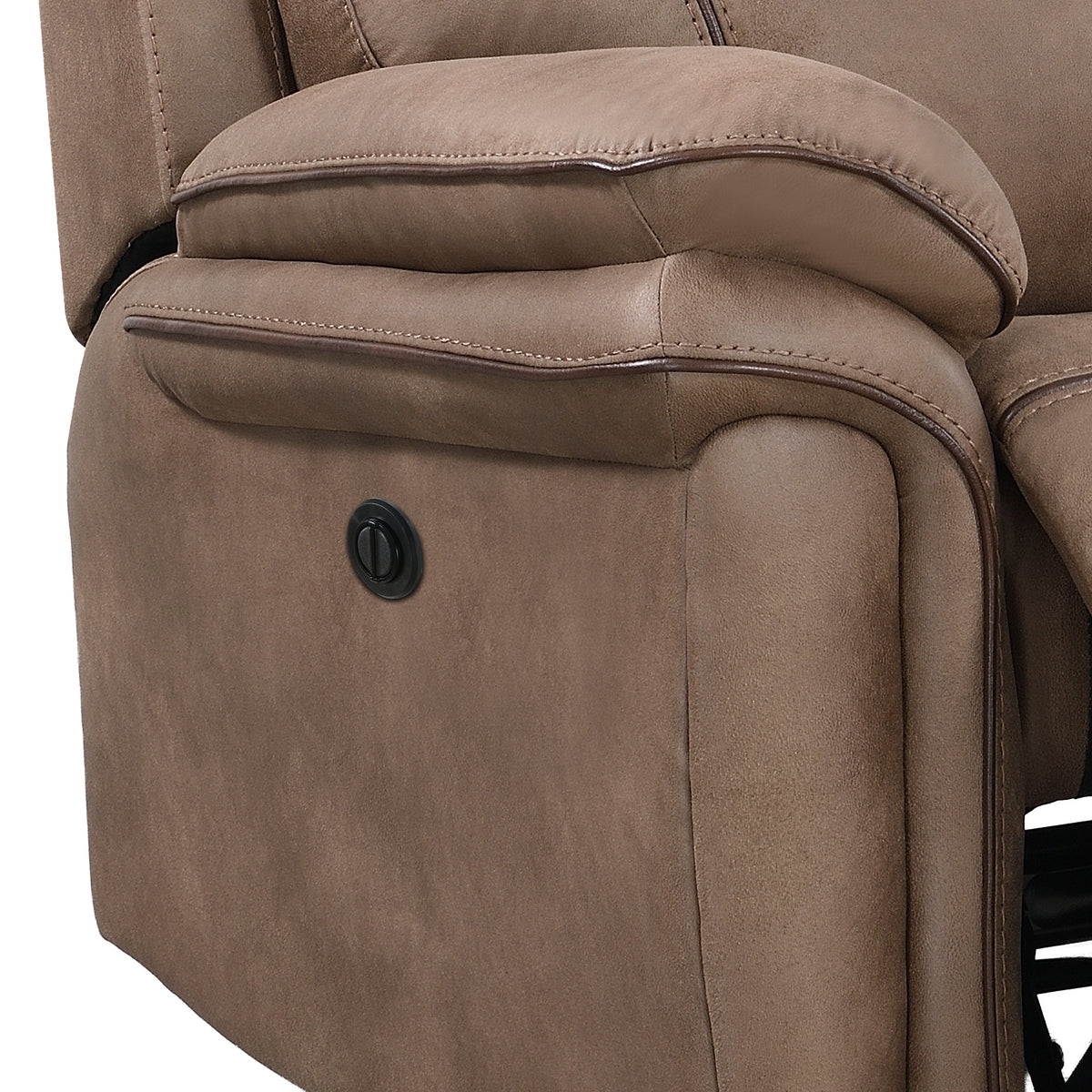 Richmond electric armchair in Sahara Leather Air, upholstery and reclining detail 9