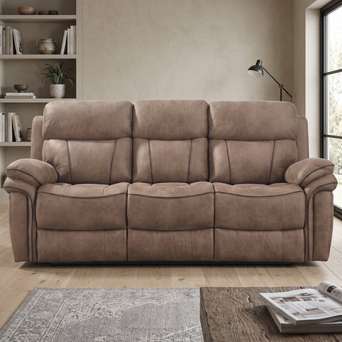 Richmond electric 3 seater sofa in Sahara Leather Air, living room view 2