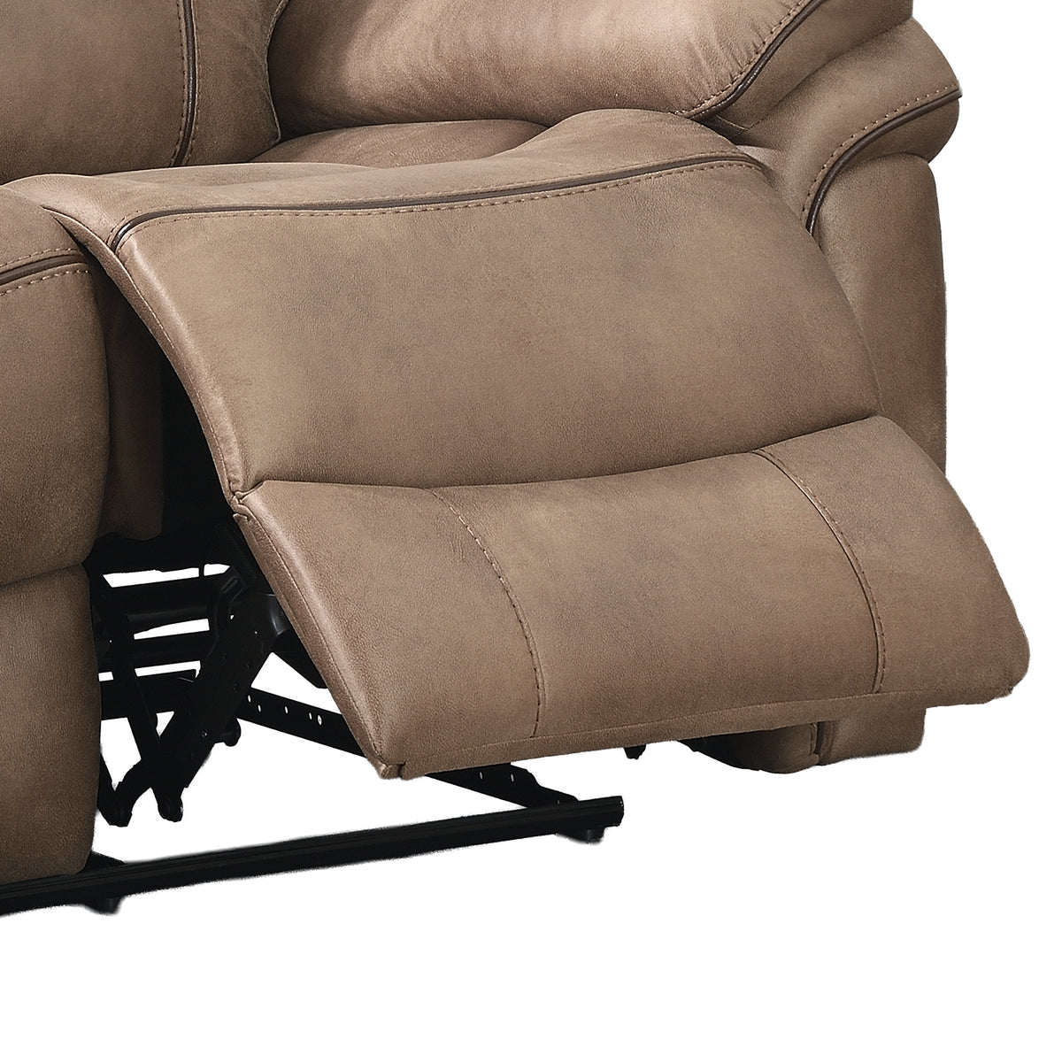 Richmond electric 2 seater sofa in Sahara Leather Air, upholstery and reclining detail 11
