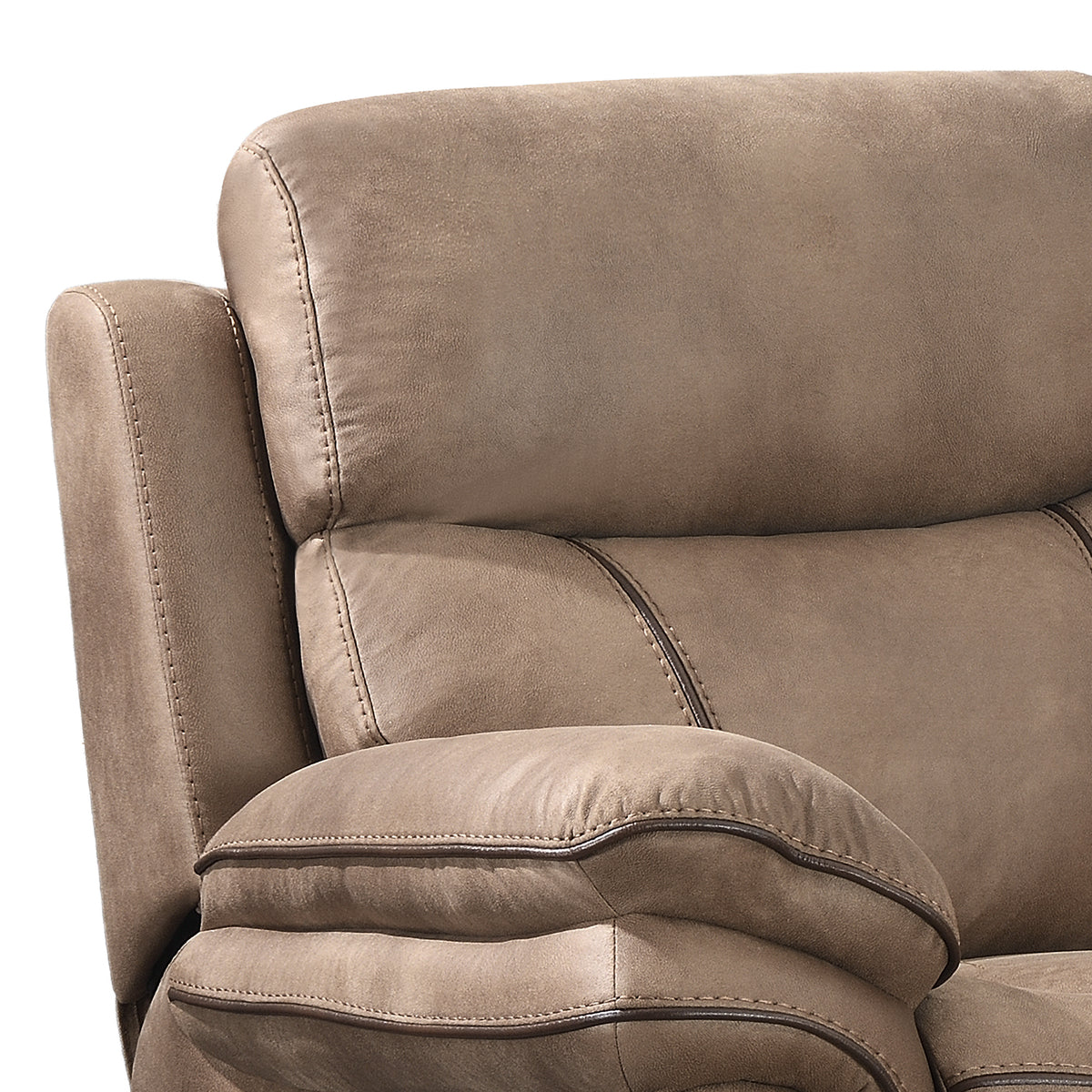 Richmond electric 2 seater sofa in Sahara Leather Air, upholstery and reclining detail 7