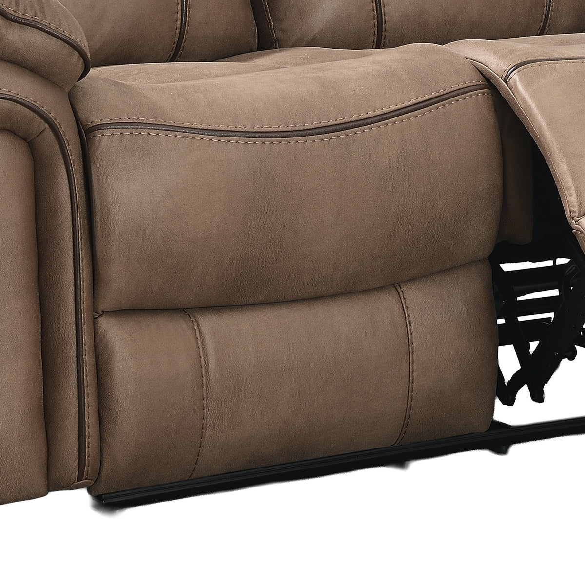 Richmond electric 2 seater sofa in Sahara Leather Air, upholstery and reclining detail 10