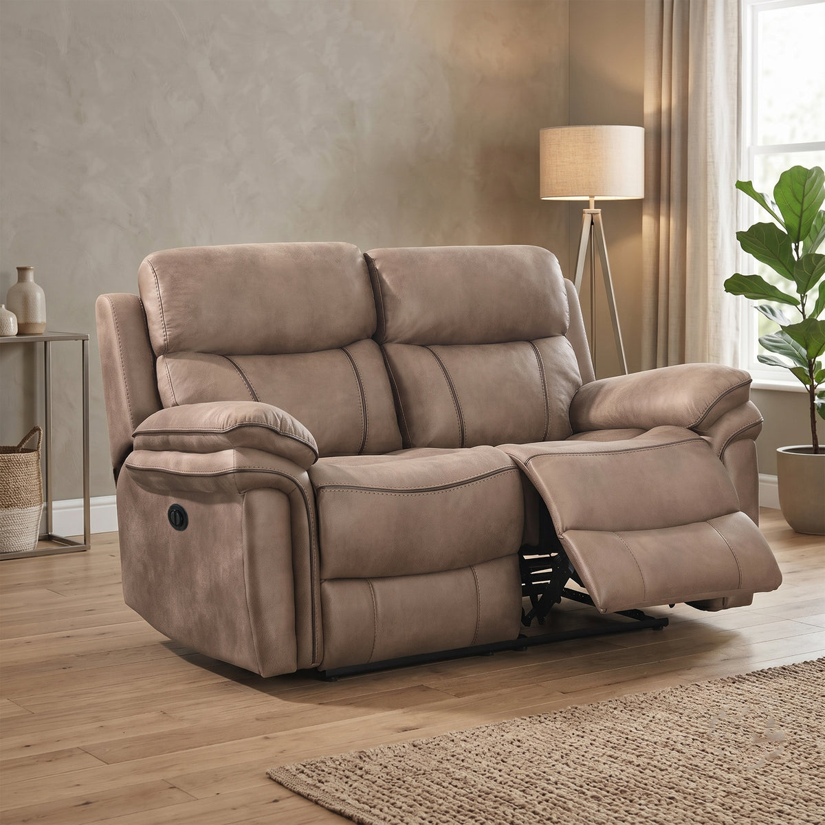 Richmond electric 2 seater sofa in Sahara Leather Air, living room view 1