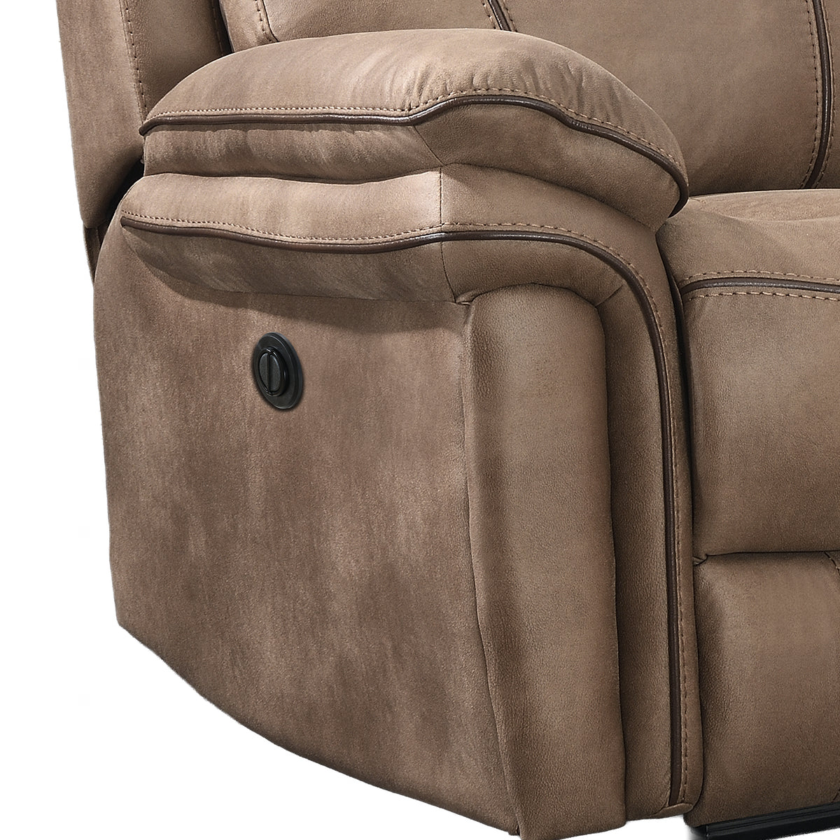 Richmond electric 2 seater sofa in Sahara Leather Air, upholstery and reclining detail 9