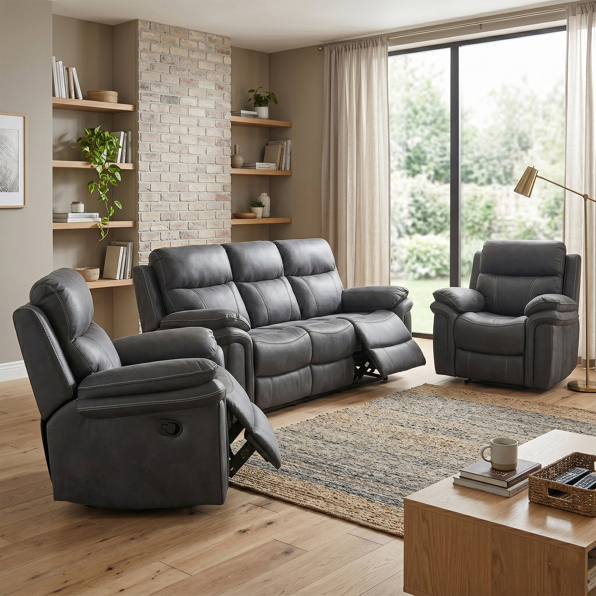 Richmond 3+1+1 suite in Charcoal Grey Leather Air, living room view 1