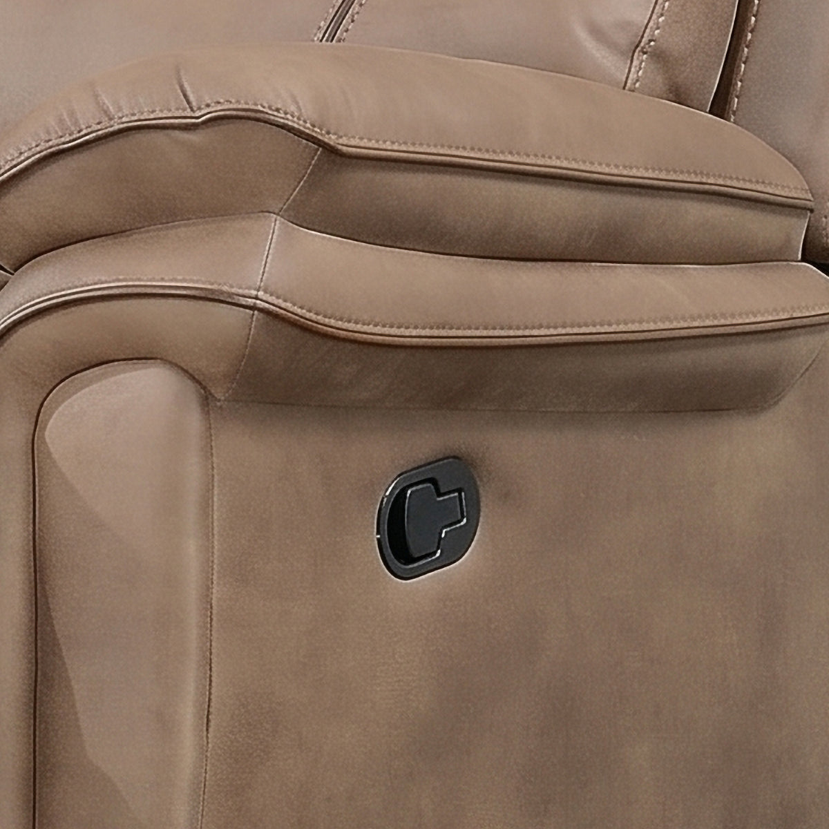 Richmond 3 seater sofa in Sahara Leather Air, upholstery and reclining detail 7