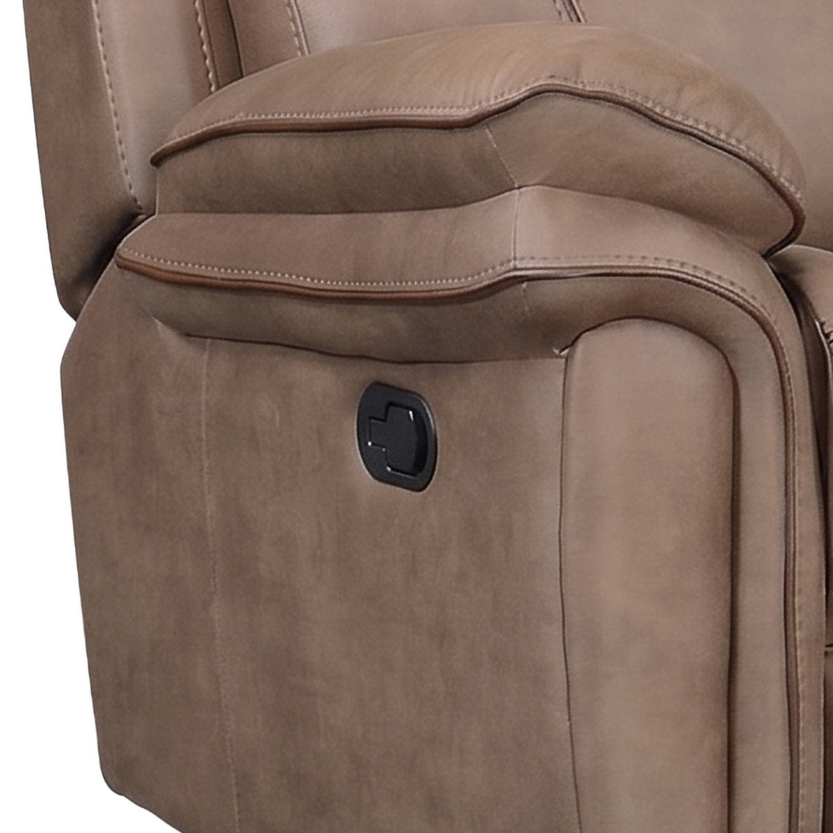 Richmond 2 seater sofa in Sahara Leather Air, upholstery and reclining detail 7