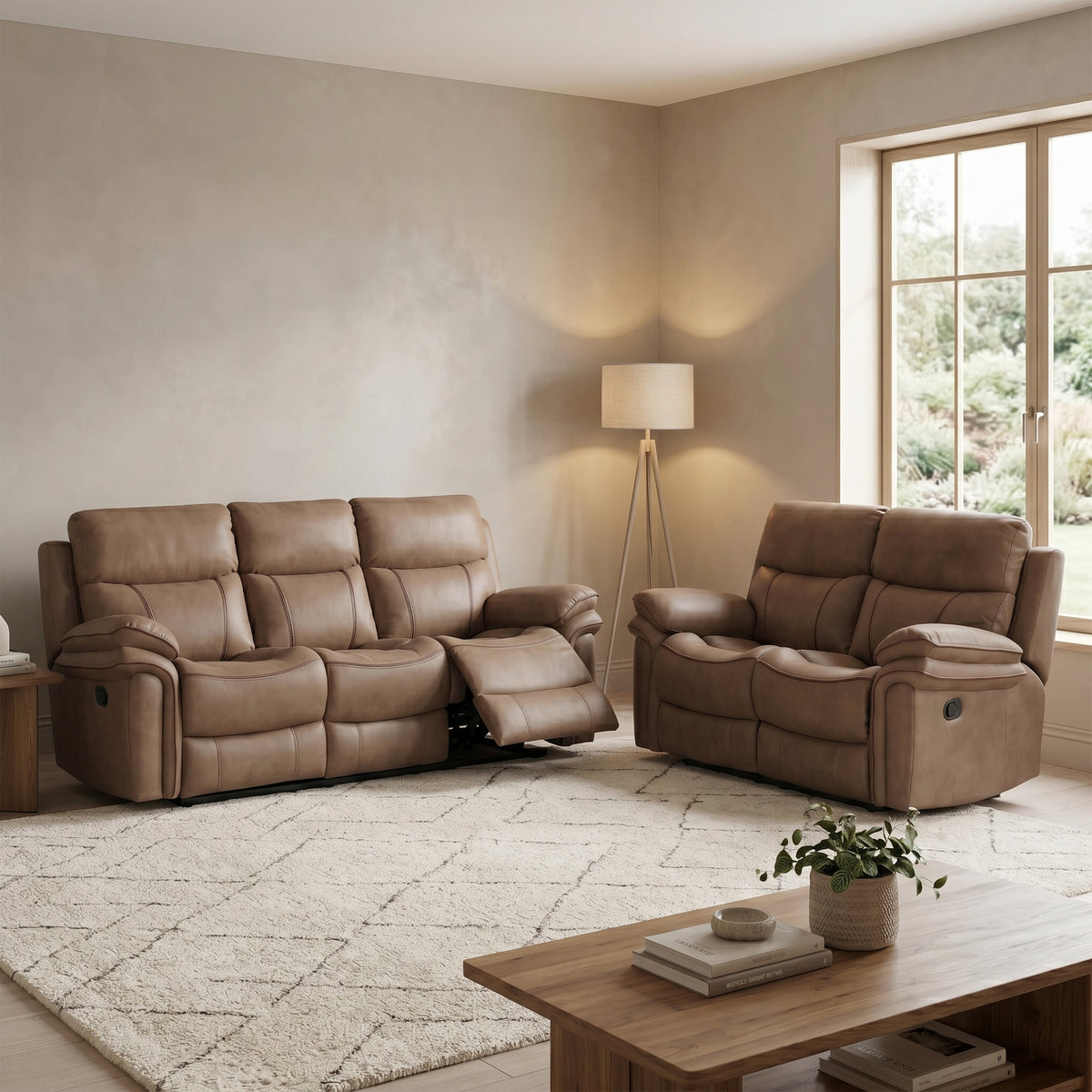 Richmond 3+2 suite in Sahara Leather Air, living room view 2