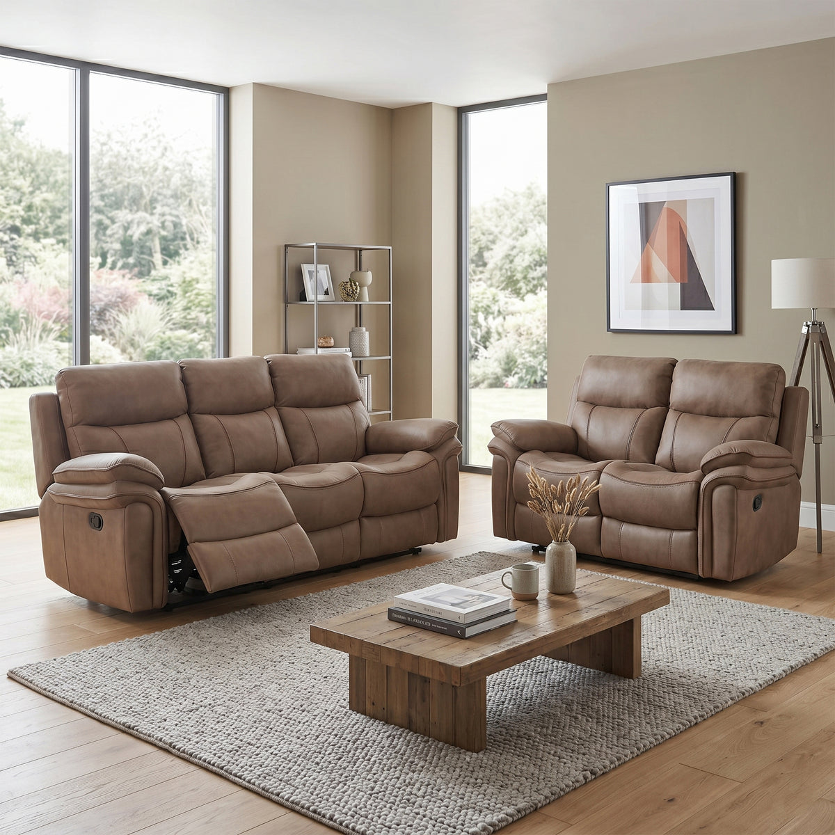 Richmond 3+2 suite in Sahara Leather Air, living room view 1