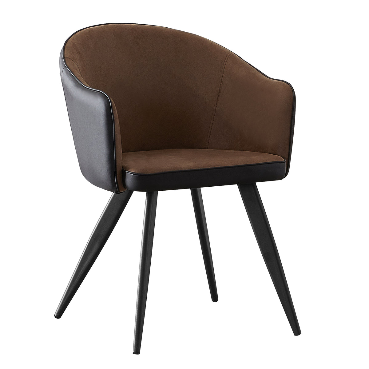 San Remo brown fabric and black PU dining chair angled view