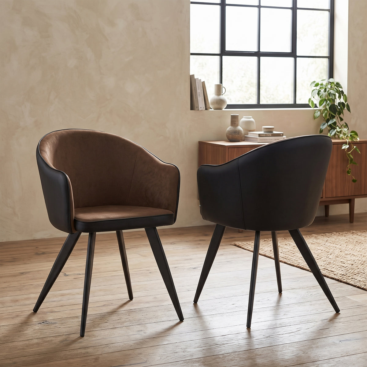 San Remo matching dining chair pair showing curved backs and black legs