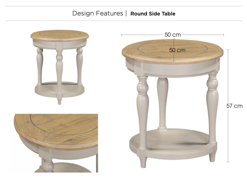 Chateau Pine Round Side Table- Grey