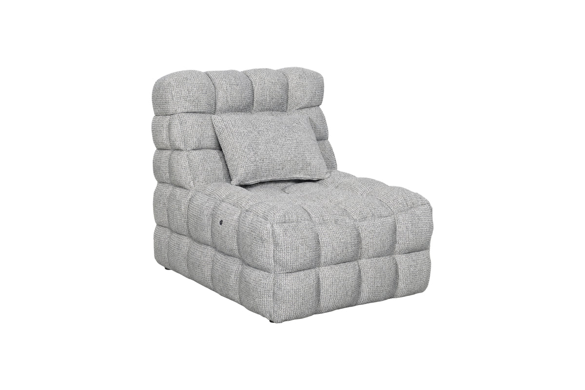Slumber Charcoal Grey fabric electric massage chair angled view with matching lumbar cushion
