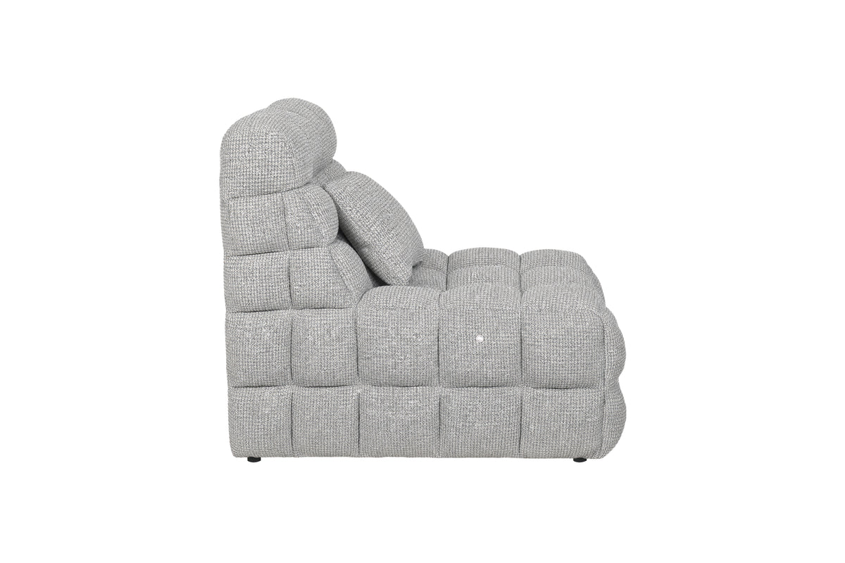 Slumber Charcoal Grey fabric electric massage chair side view with massage control button