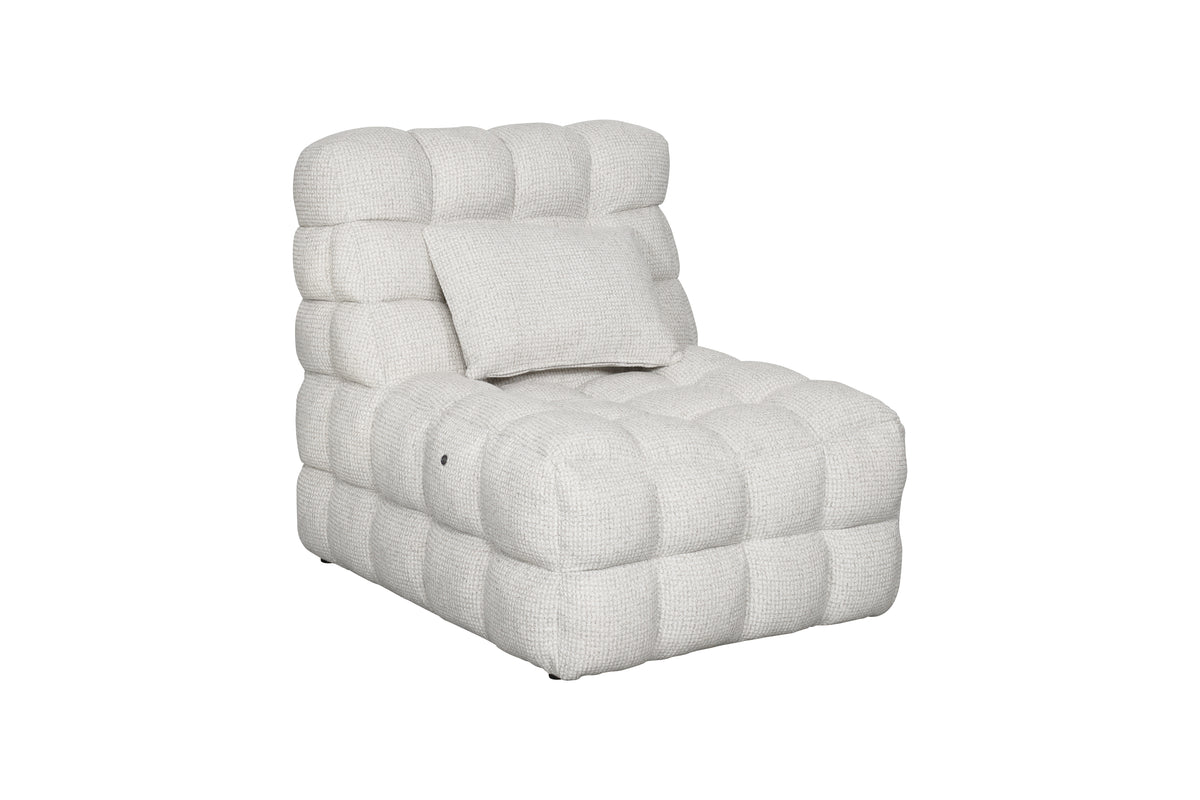 Slumber Pearl fabric electric massage chair angled view with matching lumbar cushion