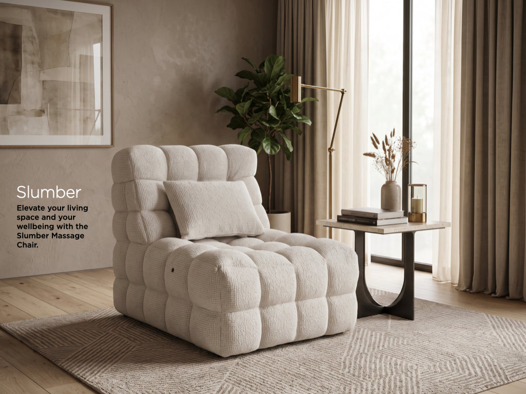 Slumber Pearl fabric electric massage chair in a second room setting