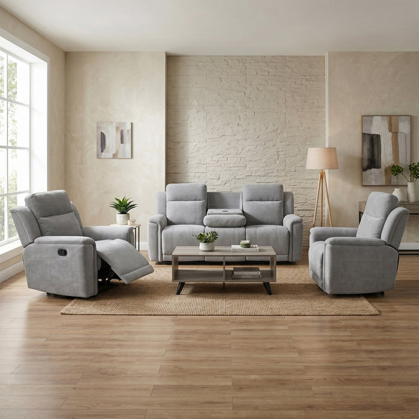 Somerton 3+1+1 Manual Reclining Sofa Suite - Light Grey Fabric – view 1