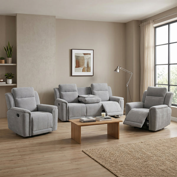 Somerton 3+1+1 Manual Reclining Sofa Suite - Light Grey Fabric – view 2
