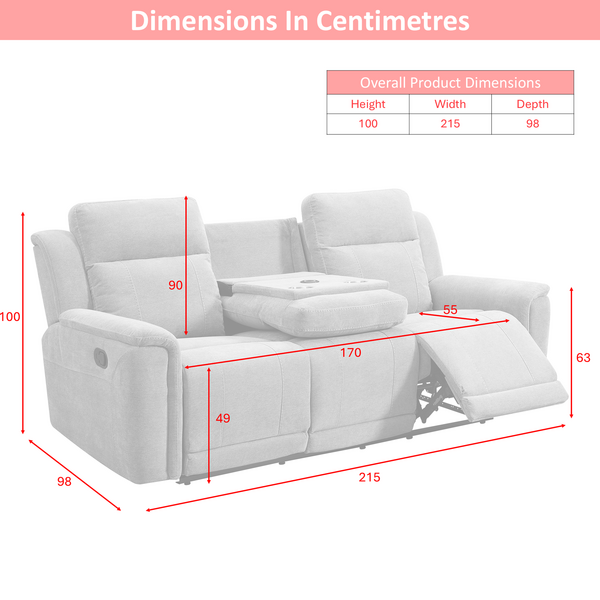 Somerton 3+1+1 Manual Reclining Sofa Suite - Dark Grey Fabric – dimensions