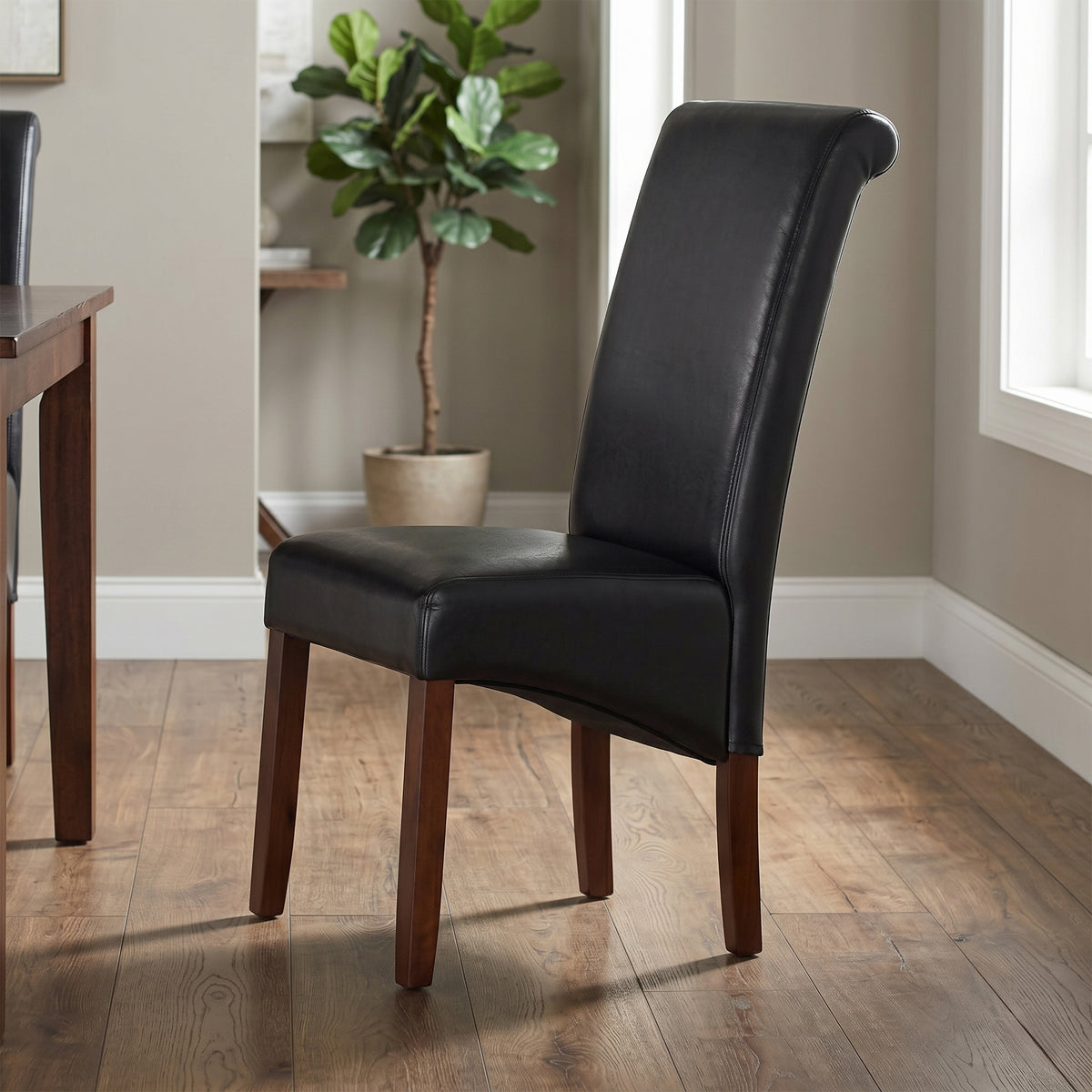 Sophie black dining chair with acacia legs, room setting