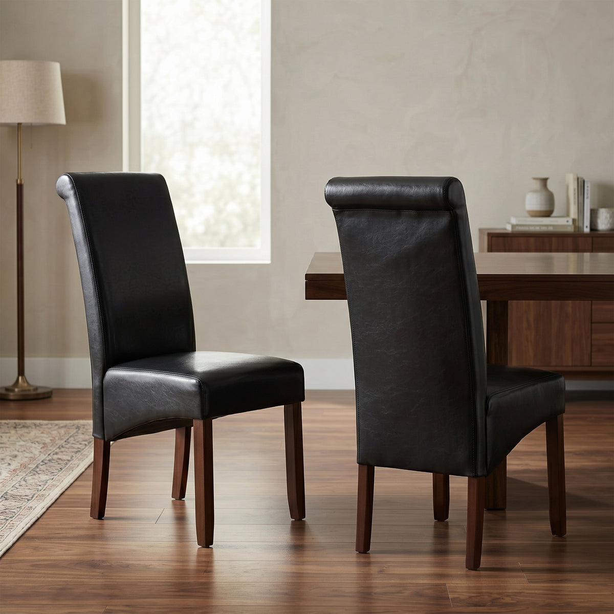 Sophie black dining chairs, rear and side room view