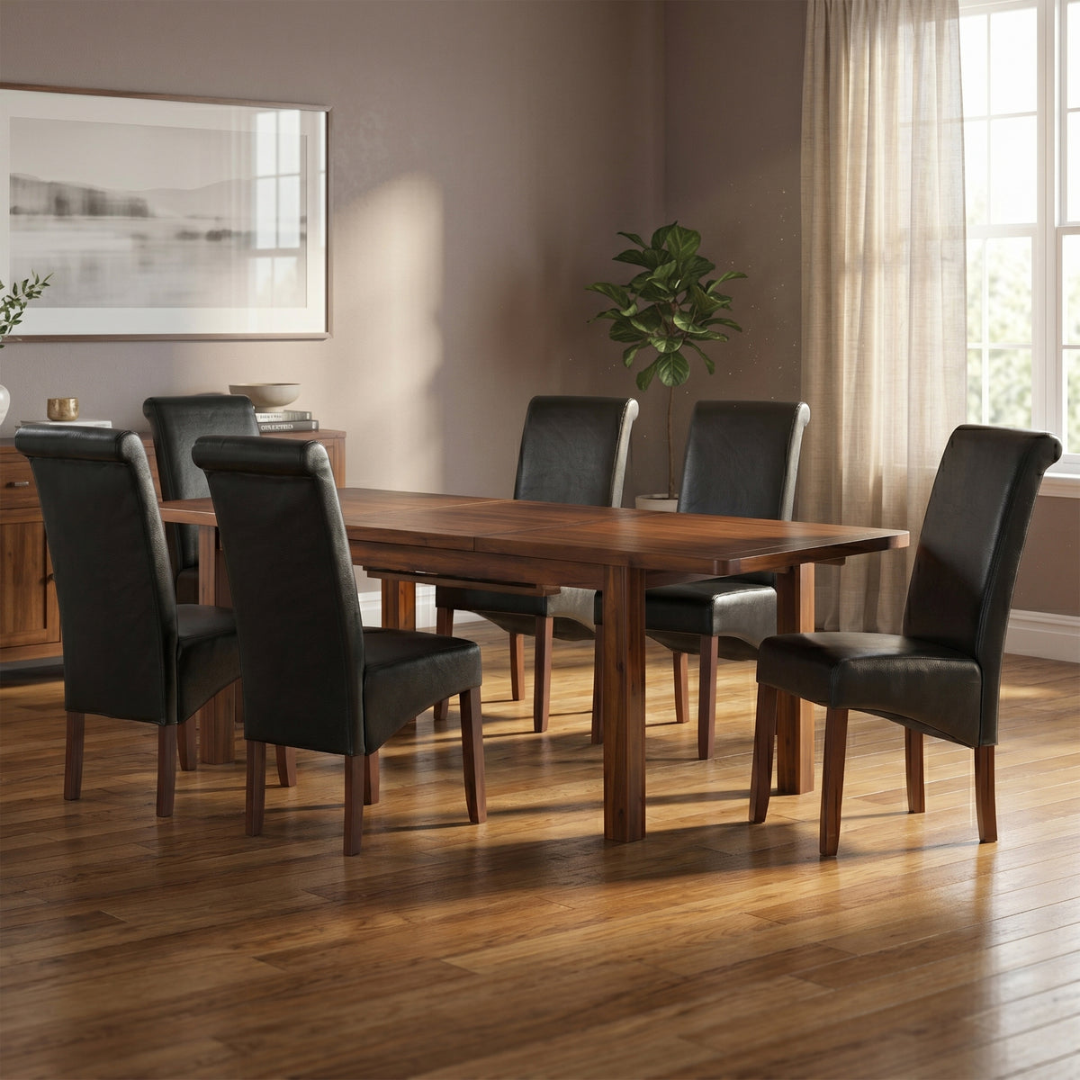 Sophie black chairs with coordinating dining furniture, room setting