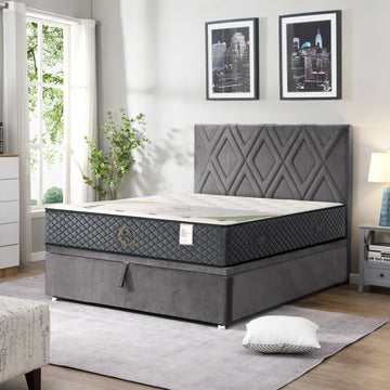G07 Reversible Mattress, mattress on an upholstered bed in a bedroom