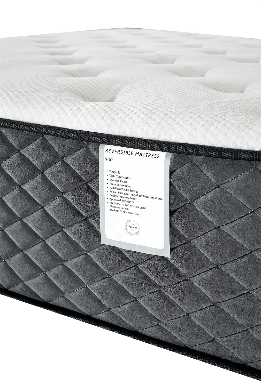 G07 Reversible Mattress, close-up of the sewn side label