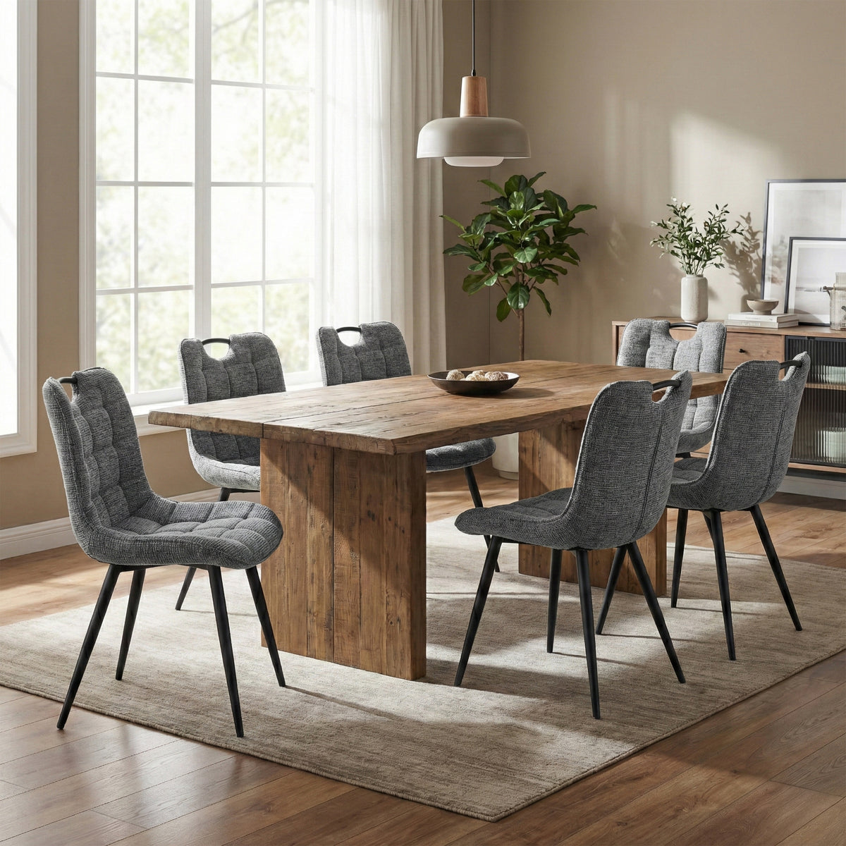 Symphony Dark Grey dining chairs around a dining table