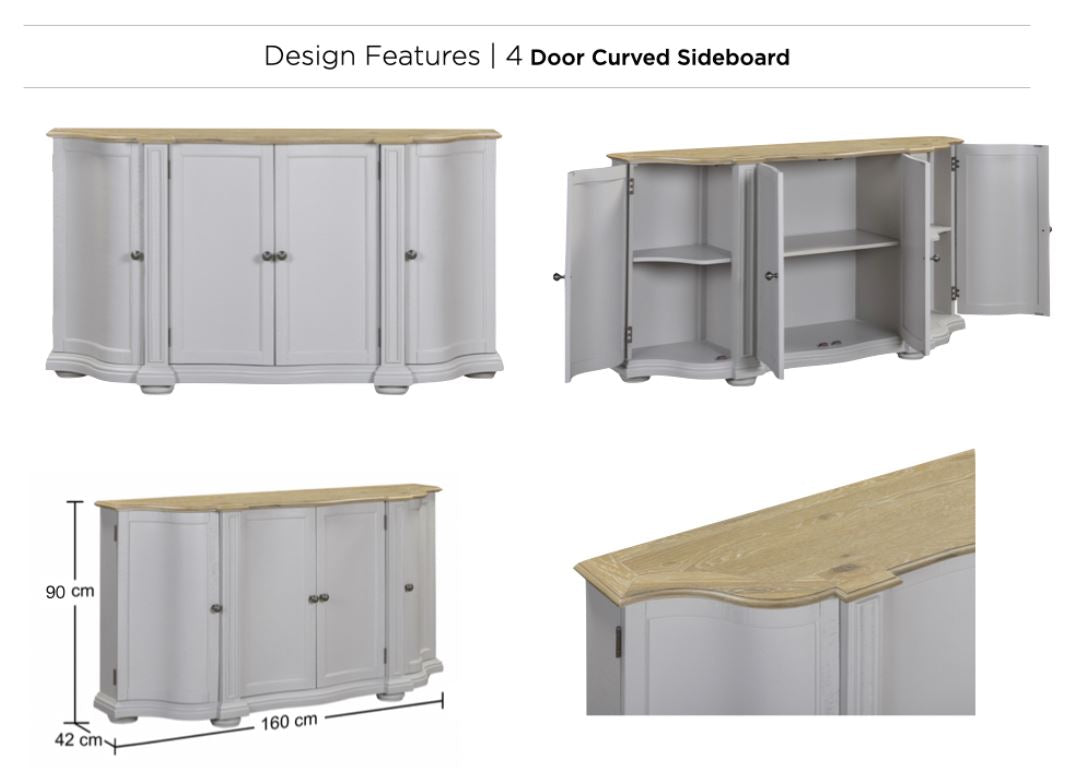 Toulouse 4 Door Curved Sideboard