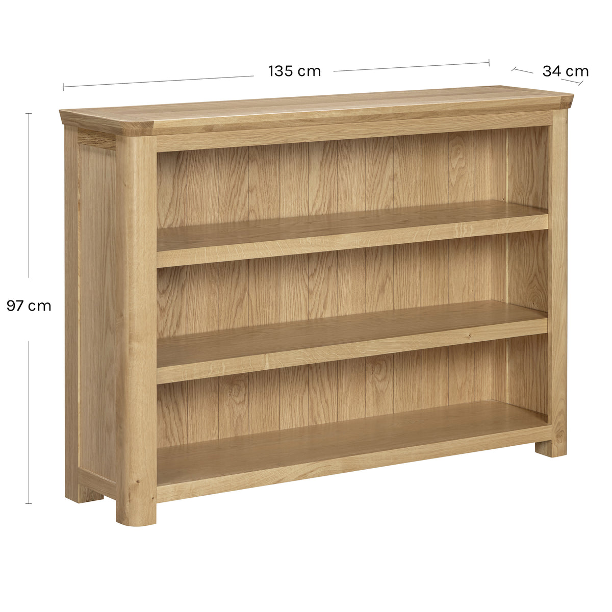 Treviso Oak Low Wide Bookcase, dimension diagram