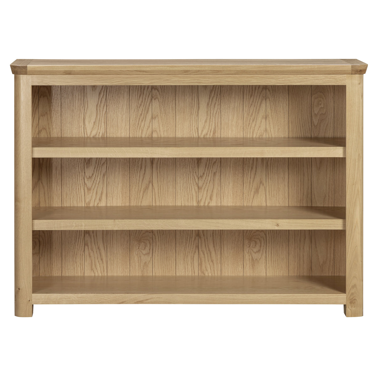 Treviso Oak Low Wide Bookcase, front view